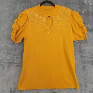 80 Park Sweater Womens XL Puff Sleeve Rhinestone Keyhole Knit Pullover Top